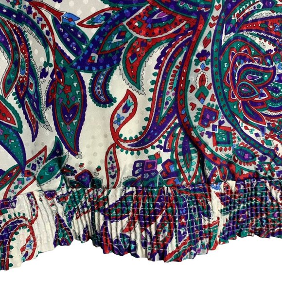 Vintage Paisley Pullover Top XL White Buttons Collar Elastic Waist Short Sleeves - Picture 5 of 7